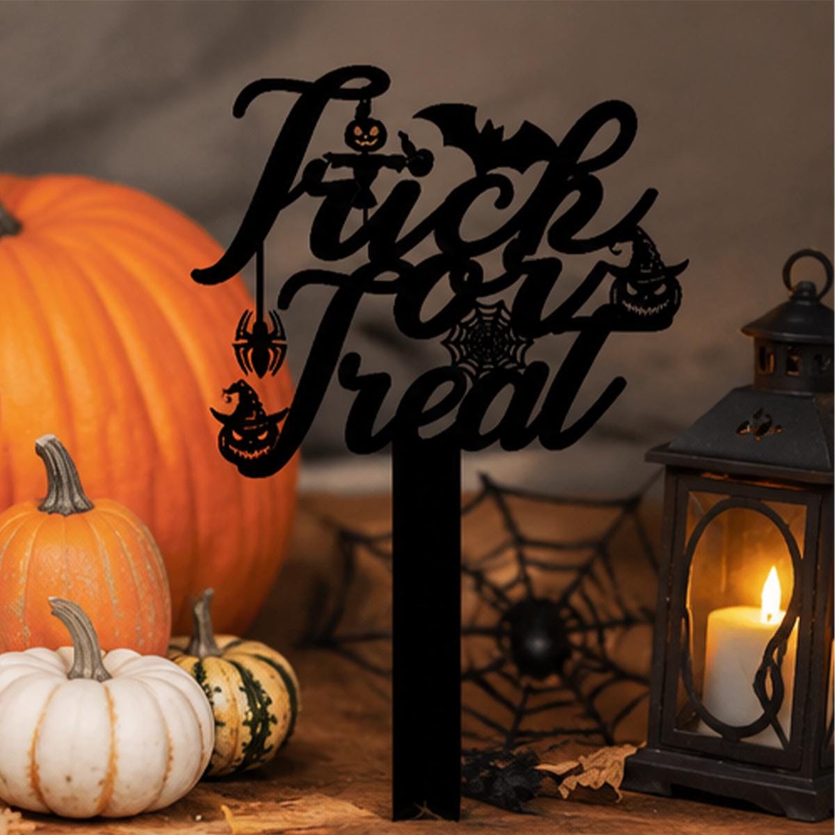 Trick or Treat Halloween Metal Garden Stake | Spooky Yard Decor | Pumpkin & Spider Halloween Lawn Sign | Outdoor Halloween Decorations