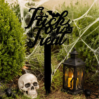 Trick or Treat Halloween Metal Garden Stake | Spooky Yard Decor | Pumpkin & Spider Halloween Lawn Sign | Outdoor Halloween Decorations