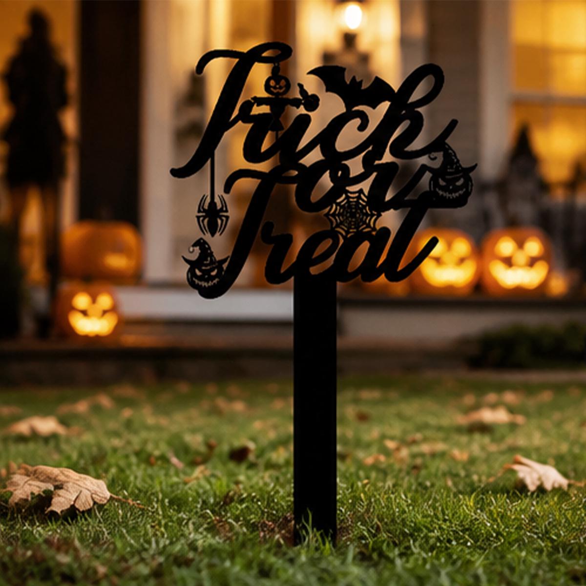 Trick or Treat Halloween Metal Garden Stake | Spooky Yard Decor | Pumpkin & Spider Halloween Lawn Sign | Outdoor Halloween Decorations