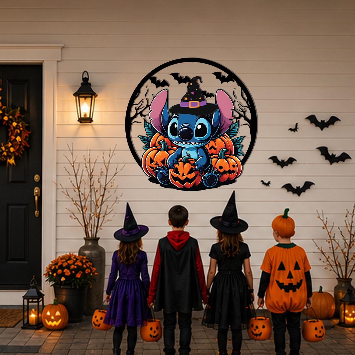 Cute Halloween Monster Metal Sign | Pumpkin Halloween Wall Decor | Witch Hat Monster Door Hanger | Spooky Outdoor Metal Wall Art