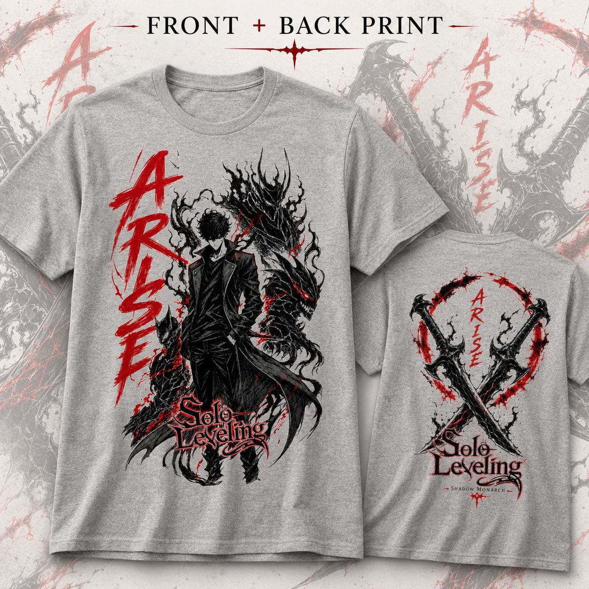 Solo Leveling Arise Shirt, Front and Back Print, Shadow Monarch Anime Graphic Tee, Dark Fantasy Manga Shirt, Unisex Anime Streetwear Gift