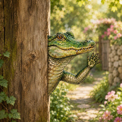 Peeking Alligator Metal Sign, Custom Peeking Animal Wall Art, Farm Animal Fence Decor, Funny Yard Decor, Startle Prank Gift, Garden Joke