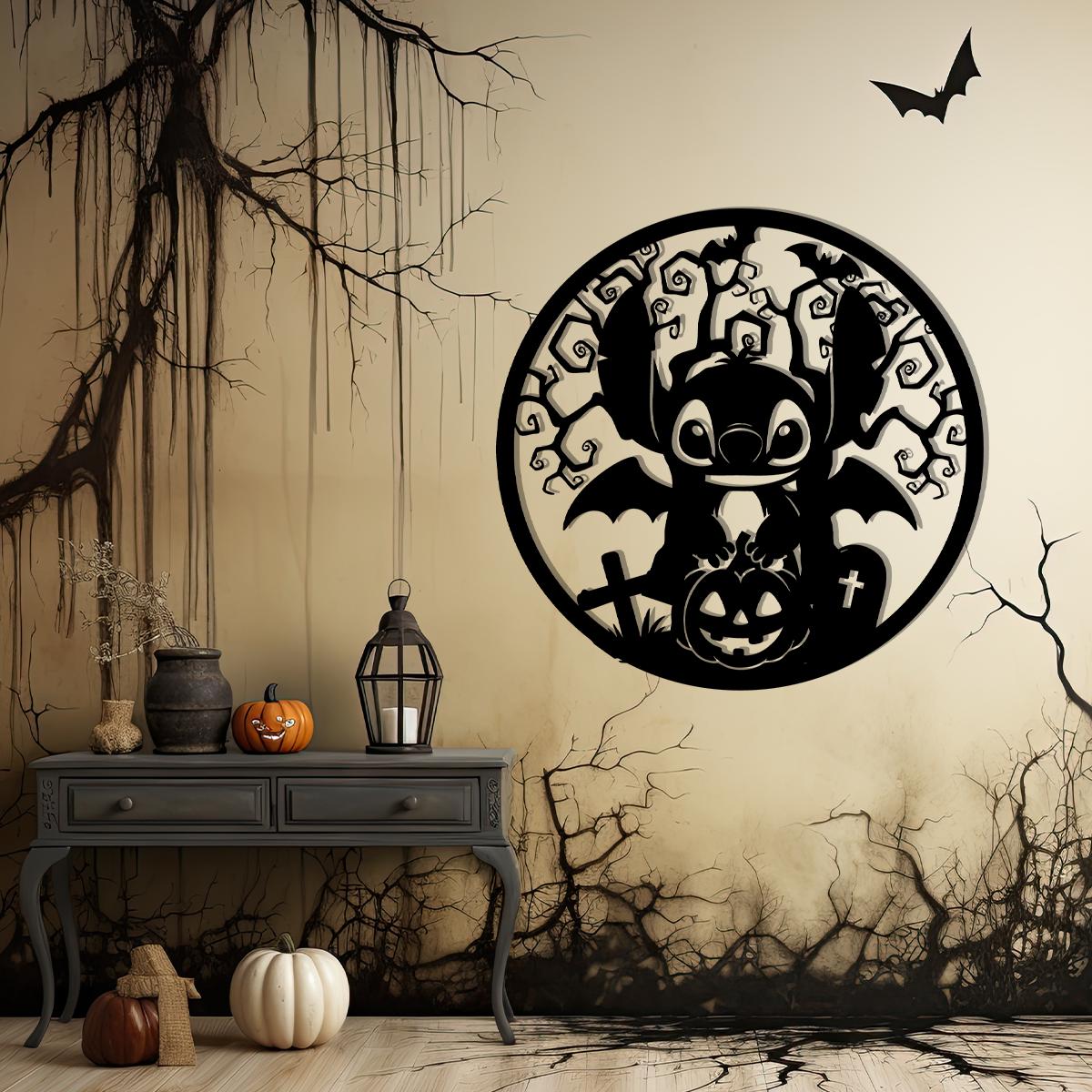 Cute Bat Monster Halloween Metal Sign | Spooky Pumpkin Graveyard Wall Decor | Gothic Halloween Steel Sign | Creepy Outdoor Porch Decor