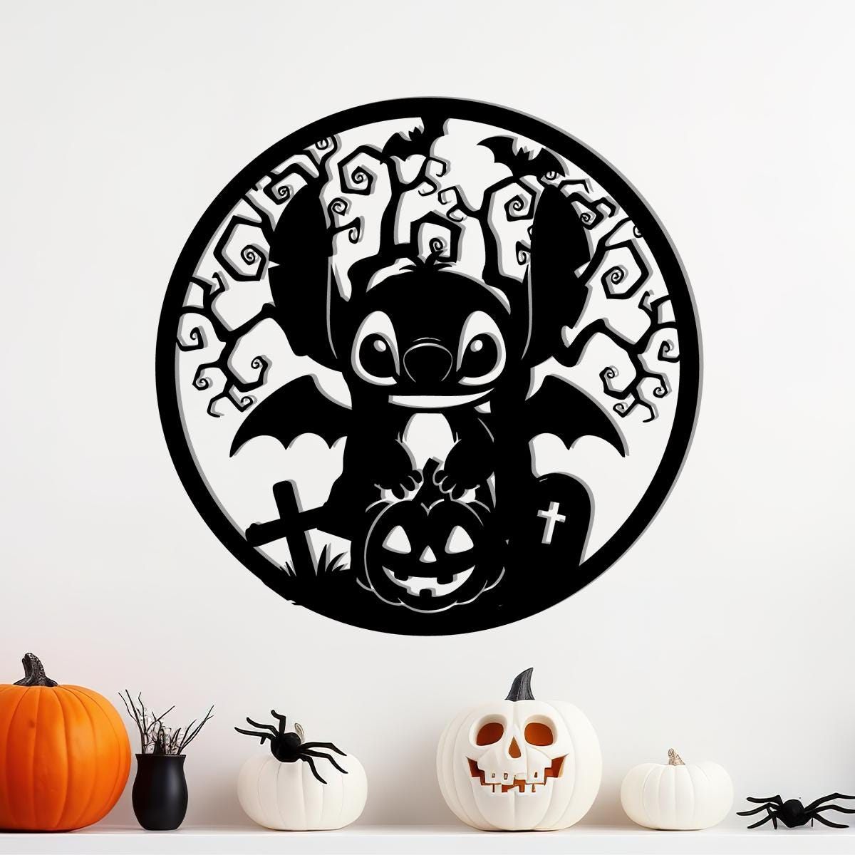 Cute Bat Monster Halloween Metal Sign | Spooky Pumpkin Graveyard Wall Decor | Gothic Halloween Steel Sign | Creepy Outdoor Porch Decor