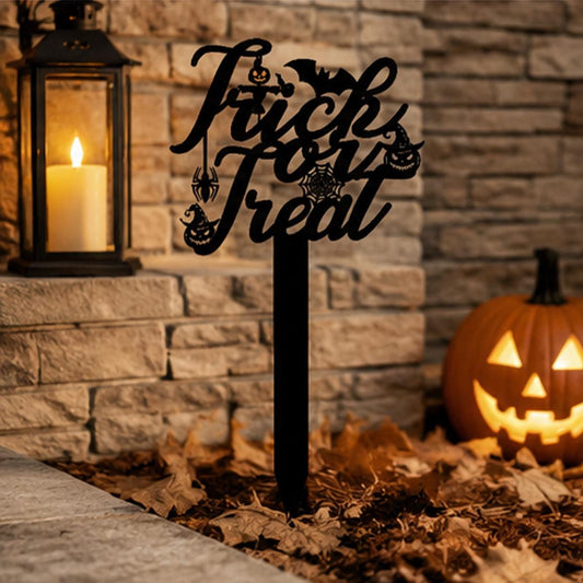 Trick or Treat Halloween Metal Garden Stake | Spooky Yard Decor | Pumpkin & Spider Halloween Lawn Sign | Outdoor Halloween Decorations