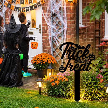 Trick or Treat Halloween Metal Garden Stake | Spooky Yard Decor | Pumpkin & Spider Halloween Lawn Sign | Outdoor Halloween Decorations