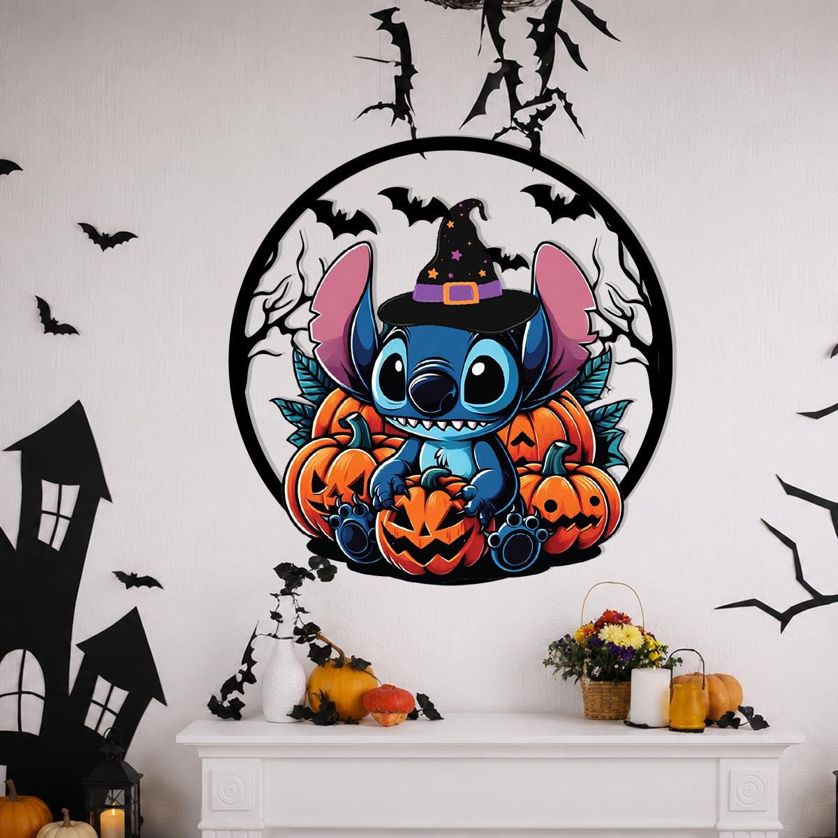 Cute Halloween Monster Metal Sign | Pumpkin Halloween Wall Decor | Witch Hat Monster Door Hanger | Spooky Outdoor Metal Wall Art
