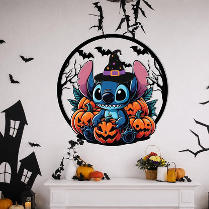 Cute Halloween Monster Metal Sign | Pumpkin Halloween Wall Decor | Witch Hat Monster Door Hanger | Spooky Outdoor Metal Wall Art