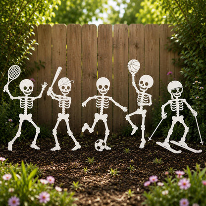 Sports Skeleton Garden Stakes, Halloween Yard Decor, Metal Skeleton Lawn Art, Spooky Outdoor Display, Fall Decor, Halloween Garden Decor