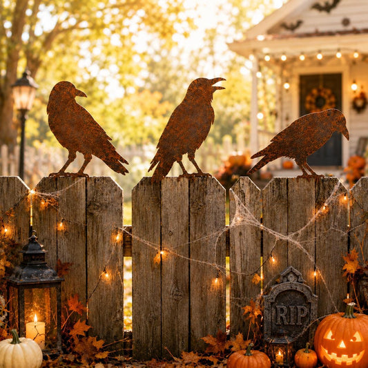 Crow Fence Topper, Halloween Metal Bird Decor, Gothic Raven Yard Art, Spooky Yard Decor, Fall Porch Decor
