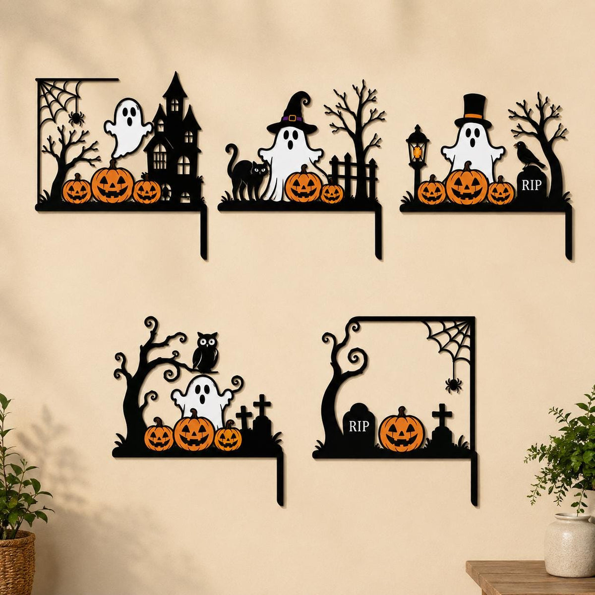 Halloween Door Corner Sign, Metal Ghost Pumpkin Corner Sign, Entryway Wall Decor, Spooky Fall Home Decor, Gothic Decor