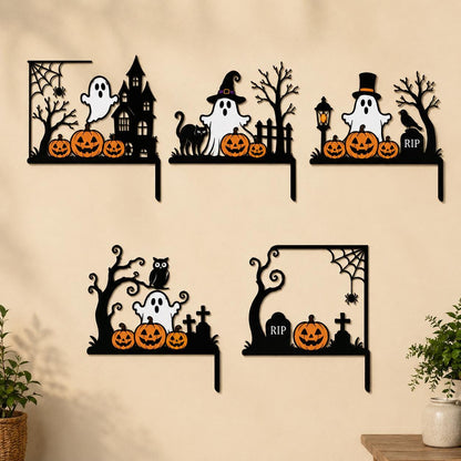 Halloween Door Corner Sign, Metal Ghost Pumpkin Corner Sign, Entryway Wall Decor, Spooky Fall Home Decor, Gothic Decor