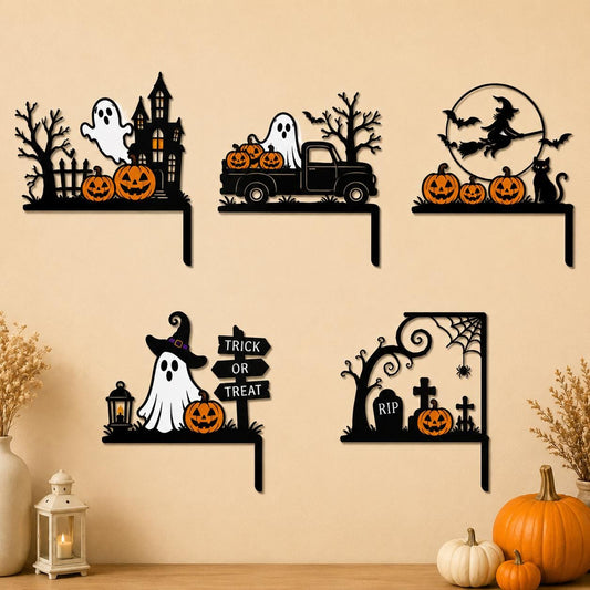 Metal Halloween Corner Sign, Ghost Pumpkin Witch Door Corner Decor, Haunted House Gothic Wall Art, Spooky Door Frame Corner Decor