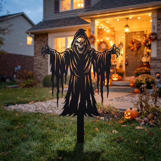 Grim Reaper Metal Yard Stake, Halloween Outdoor Decor, Scary Skeleton Lawn Art, Spooky Garden Decoration, Horror Yard Sign