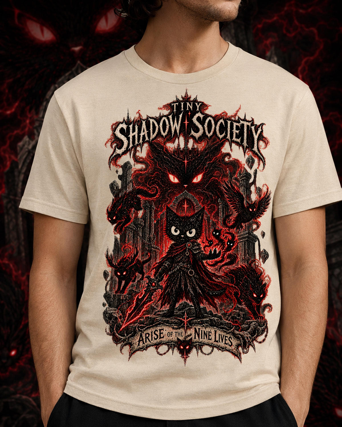 Anime T Shirt, Anime Graphic Tee, Dark Fantasy Cat Knight, Gothic Cat Shirt, Manga Shirt, Fantasy Anime Tee, Anime Fan Gift, Cat Lover Tee