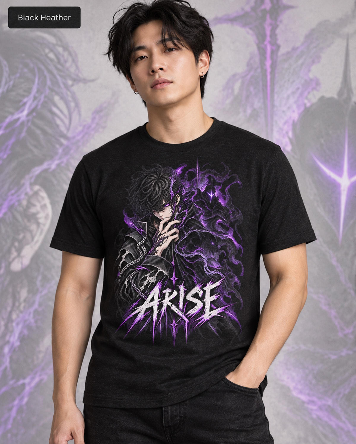 Solo Leveling Sung Jinwoo Shirt, Arise Anime Graphic Tee, Shadow Monarch Purple Flame, Dark Fantasy Manga Streetwear, Anime Fan Gift Unisex