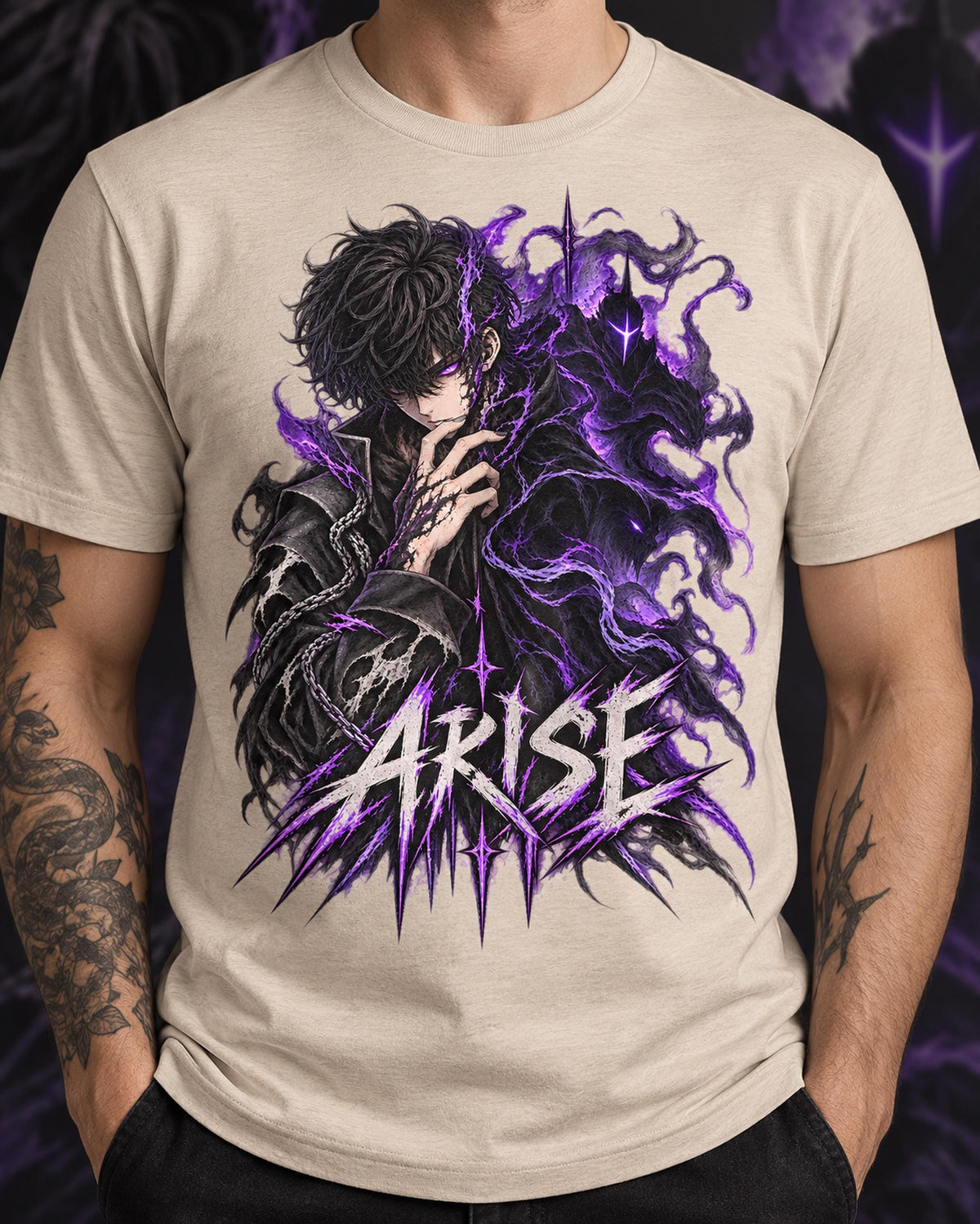 Solo Leveling Sung Jinwoo Shirt, Arise Anime Graphic Tee, Shadow Monarch Purple Flame, Dark Fantasy Manga Streetwear, Anime Fan Gift Unisex