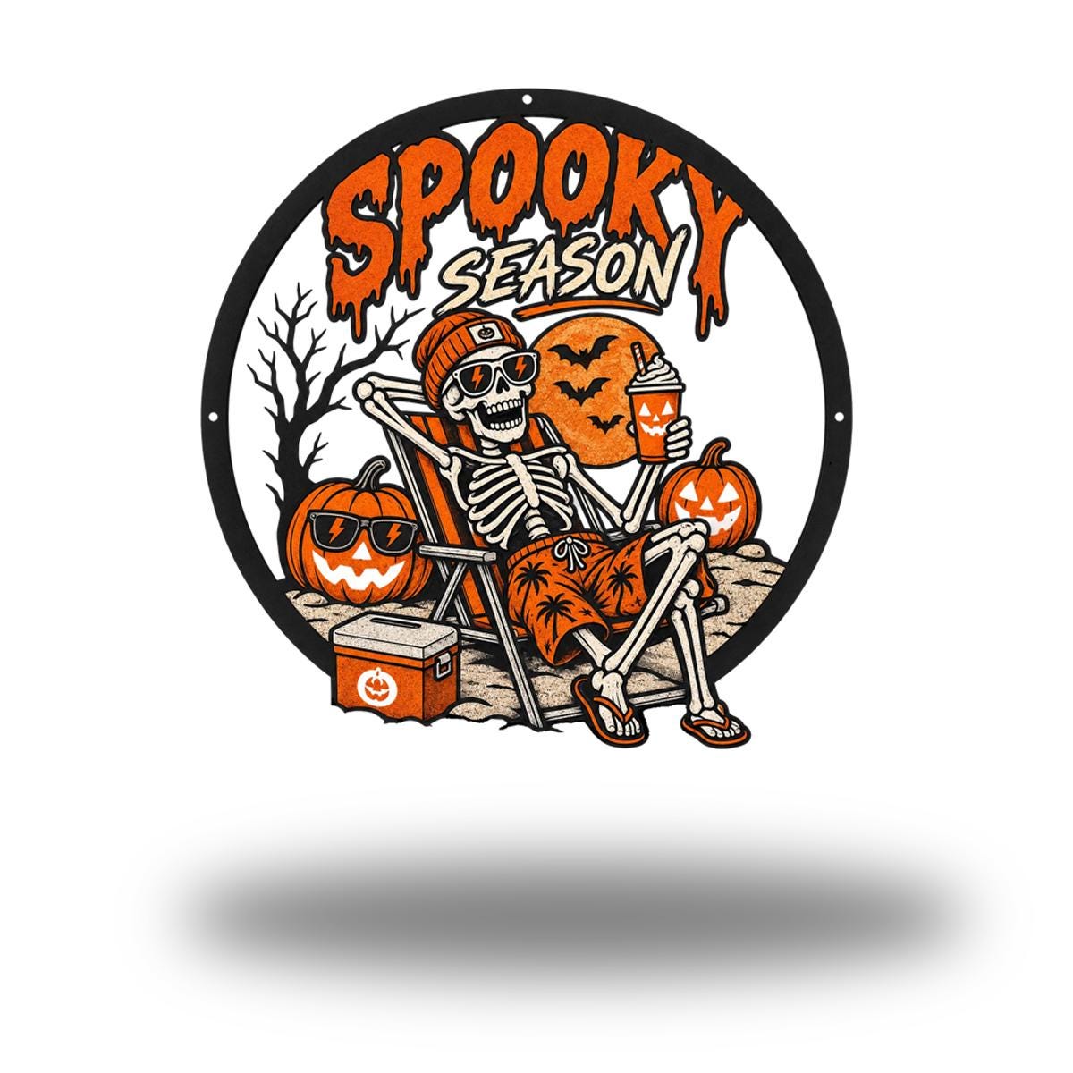 Beach Skeleton Halloween Metal Sign - Spooky Season Metal Wall Art - Skeleton Relaxing Metal Wall Decor - Halloween Party Gift Wreath
