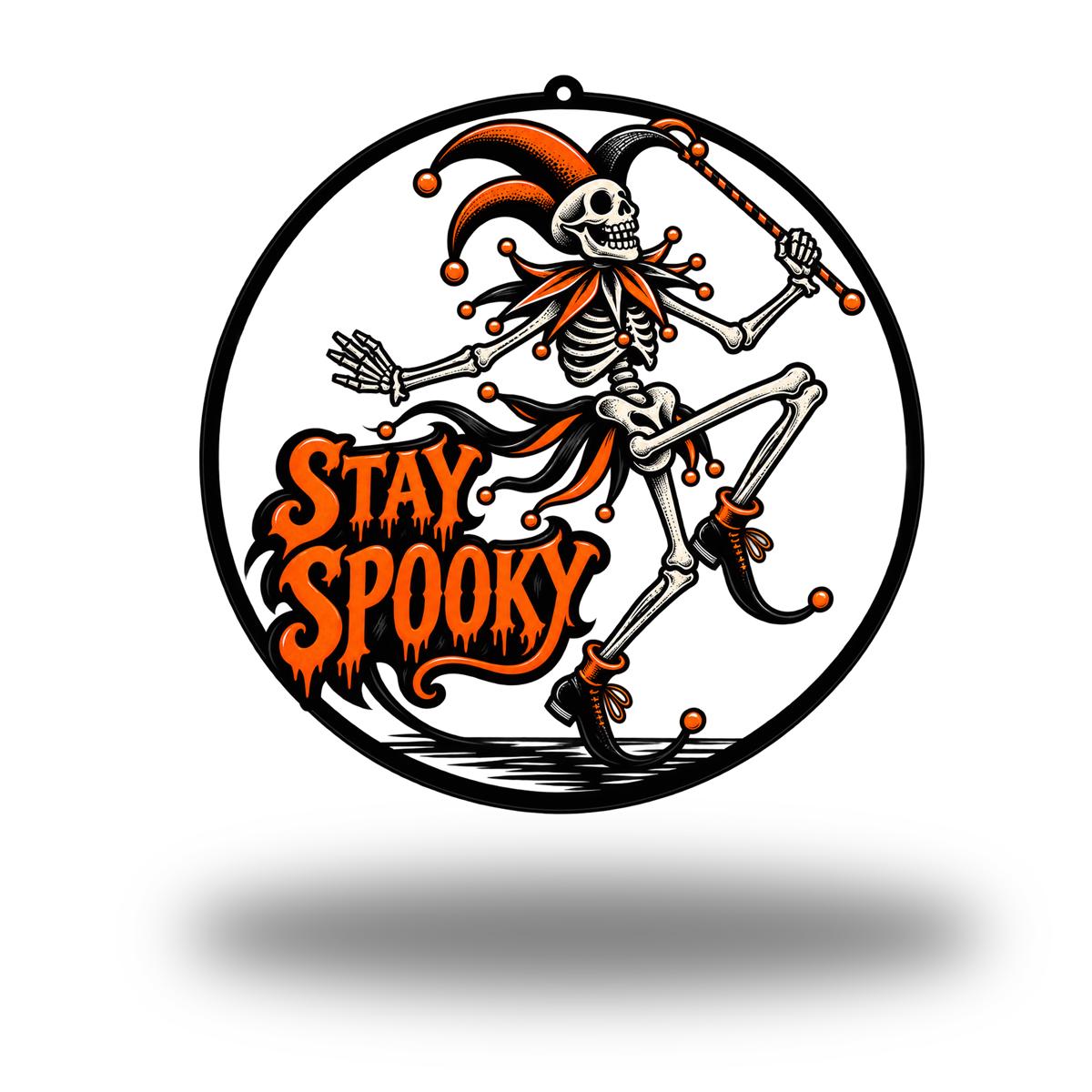 Stay Spooky Skeleton Metal Sign - Spooky Court Clown Porch Decor - Gothic Halloween Metal Art - Fall Gothic Living Room Decor - Gift For Him