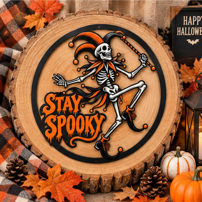 Stay Spooky Skeleton Metal Sign - Spooky Court Clown Porch Decor - Gothic Halloween Metal Art - Fall Gothic Living Room Decor - Gift For Him