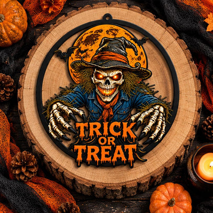 Halloween Scary Scarecrow Metal Sign - Scarecrow Trick or Treat Sign - Spooky Season Metal Wall Art - Halloween Party Gift Wreath