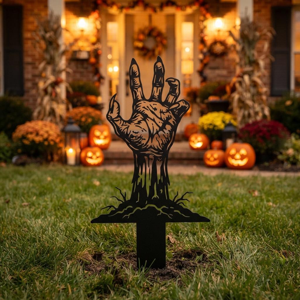 Zombie Hand Metal Yard Stake, Halloween Outdoor Decor, Creepy Graveyard Lawn Art, Scary Garden Decoration, Spooky Yard Decor