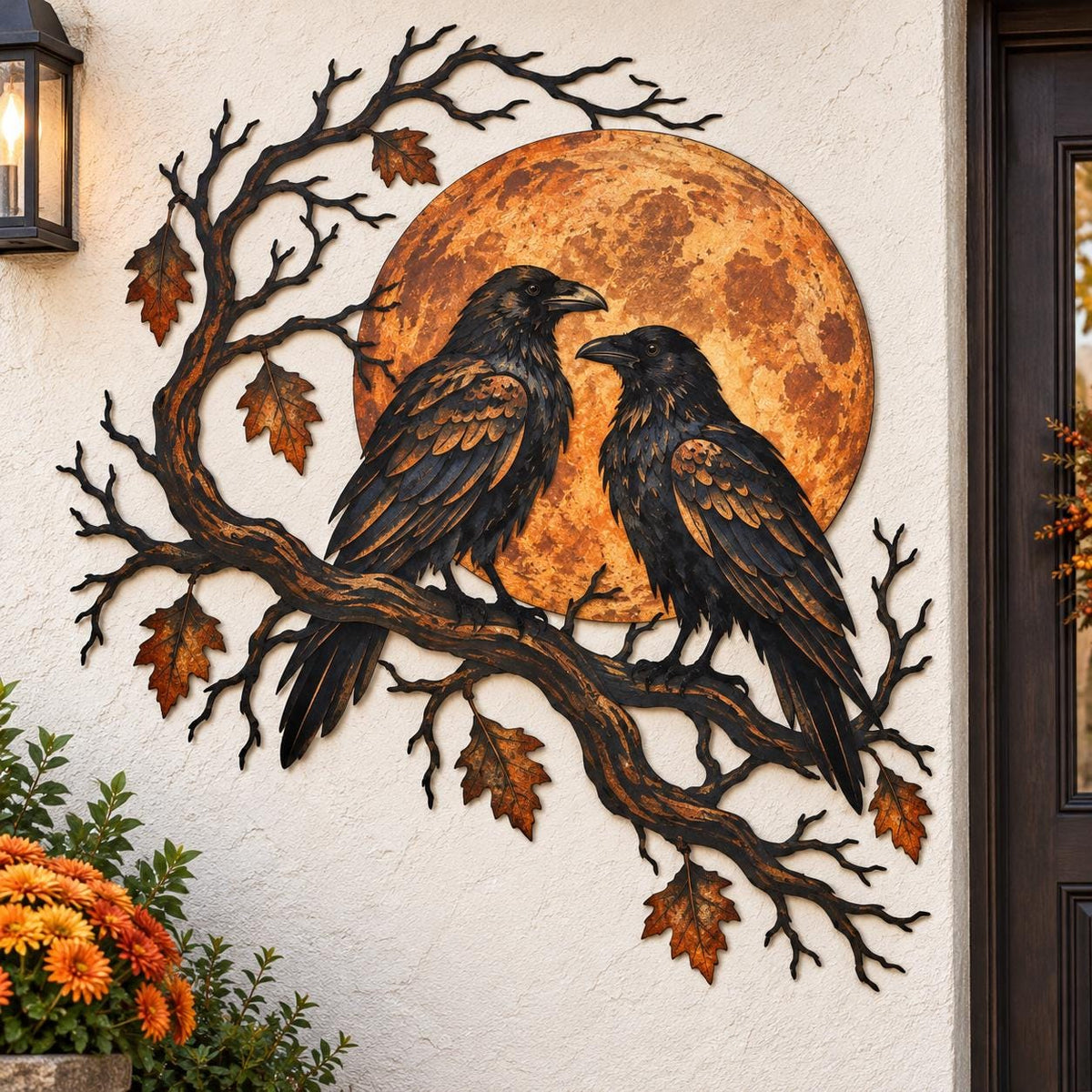 Raven Halloween Door Frame Decor, Crow Moon Metal Wall Art, Gothic Tree Corner Decor, Witchy Home Accent, Spooky Fall Door Topper