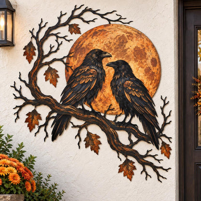 Raven Halloween Door Frame Decor, Crow Moon Metal Wall Art, Gothic Tree Corner Decor, Witchy Home Accent, Spooky Fall Door Topper