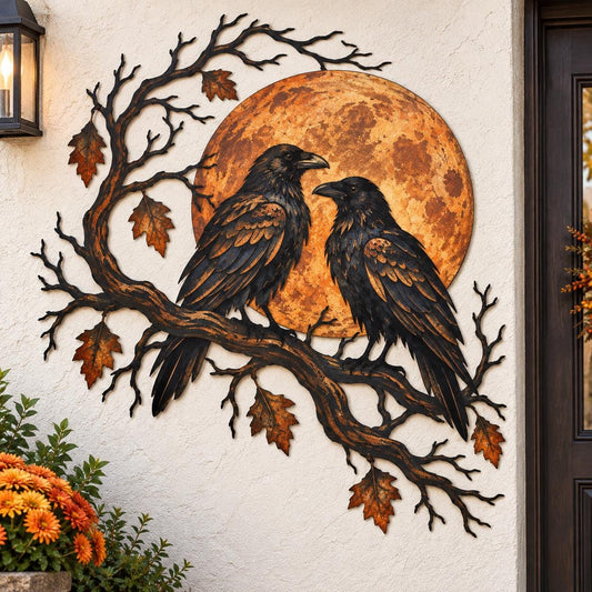 Raven Halloween Door Frame Decor, Crow Moon Metal Wall Art, Gothic Tree Corner Decor, Witchy Home Accent, Spooky Fall Door Topper