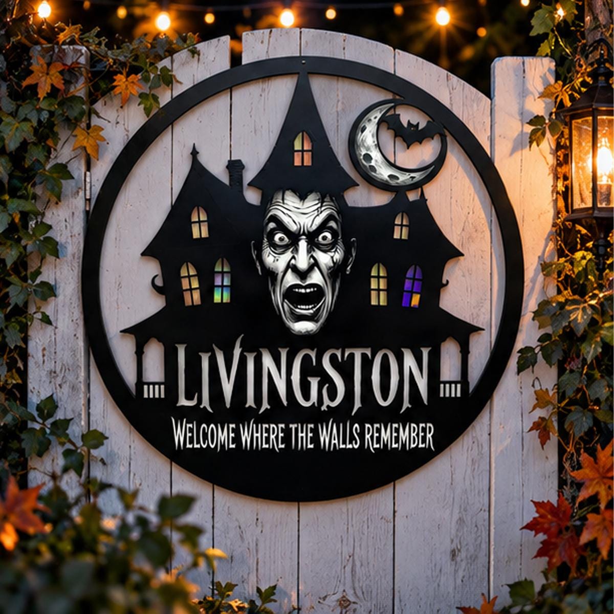 Haunted Mansion Metal Sign| Custom Halloween Wall Decor|Gothic Family Name Plaque| UV Printed Black Powder Coated Mild Steel Artwork