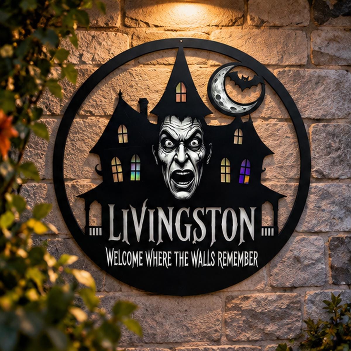 Haunted Mansion Metal Sign| Custom Halloween Wall Decor|Gothic Family Name Plaque| UV Printed Black Powder Coated Mild Steel Artwork