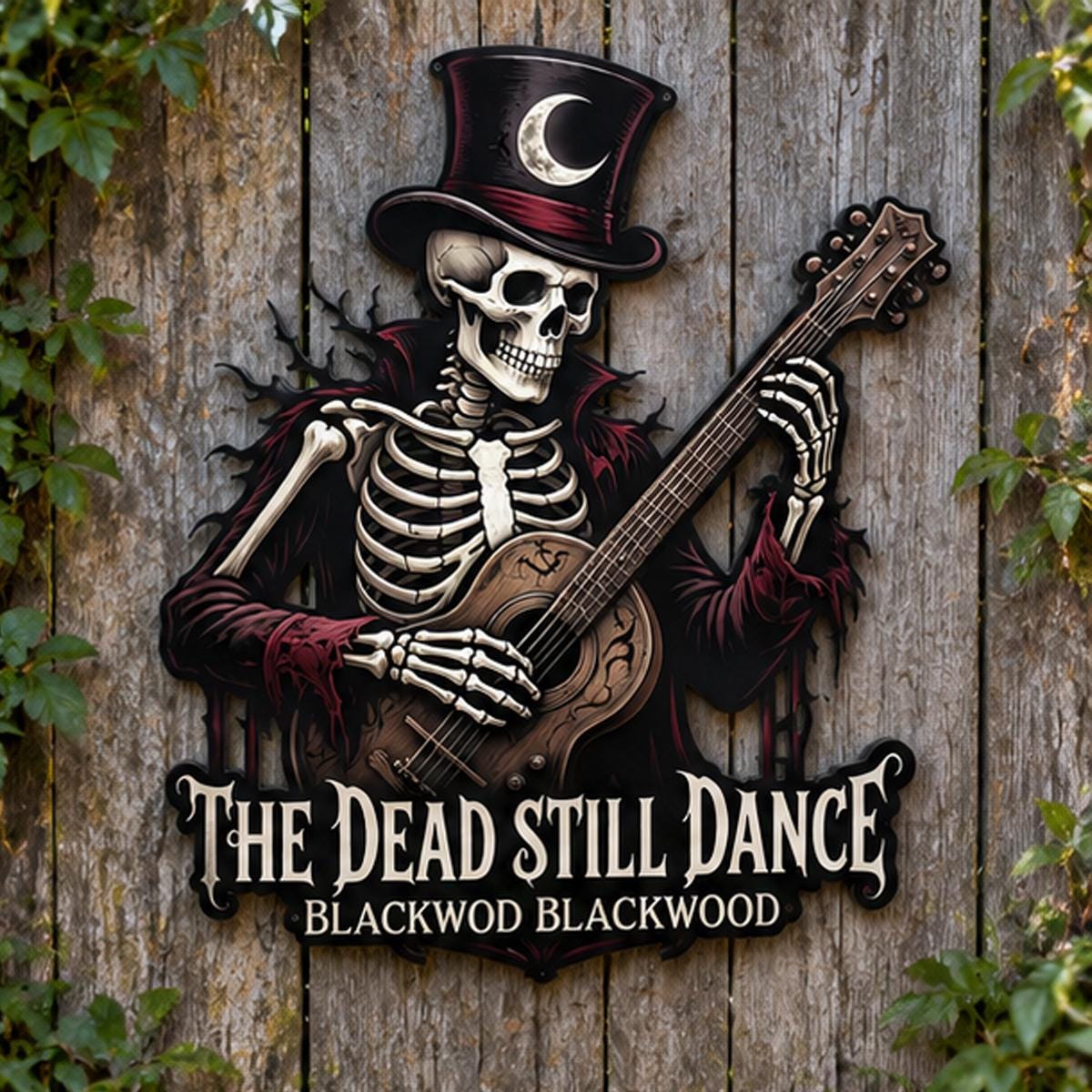 Skeleton Musician Metal Sign| Personalized Halloween Wall Art| UV Printed Powder Coated Steel Guitar Decoration