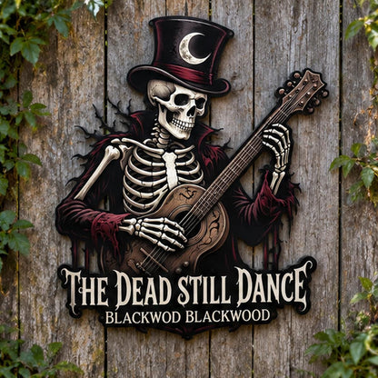 Skeleton Musician Metal Sign| Personalized Halloween Wall Art| UV Printed Powder Coated Steel Guitar Decoration
