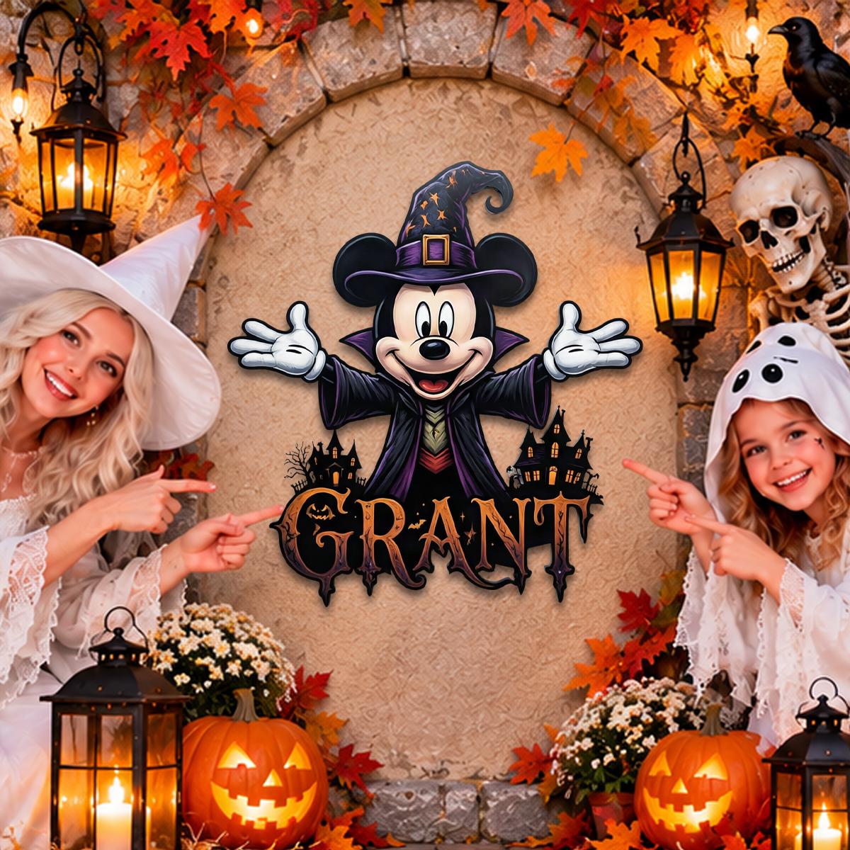 Personalized Halloween Mouse Metal Sign| Custom Family Name Wall Decor| Witch Mouse Plaque| UV Printed Black Powder Coated Mild Steel