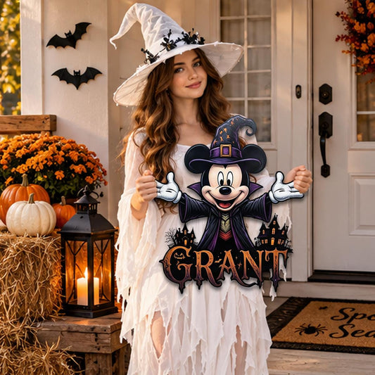 Personalized Halloween Mouse Metal Sign| Custom Family Name Wall Decor| Witch Mouse Plaque| UV Printed Black Powder Coated Mild Steel