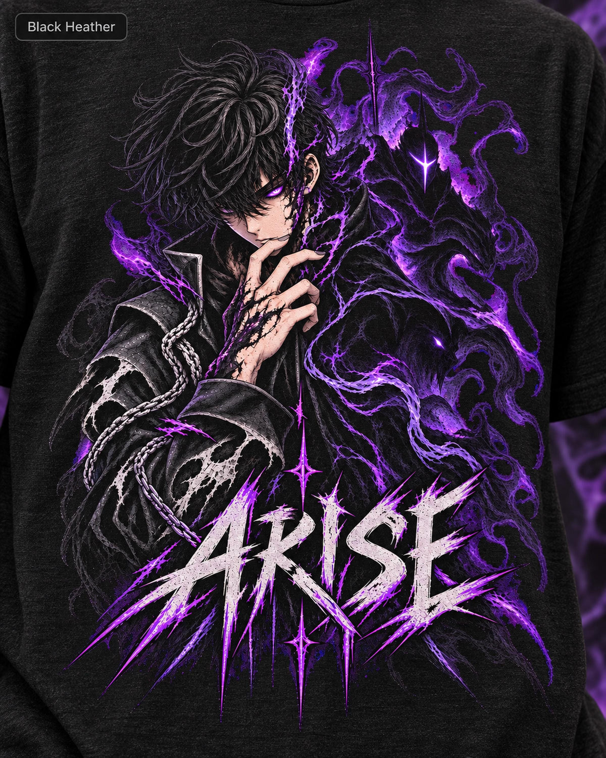 Solo Leveling Sung Jinwoo Shirt, Arise Anime Graphic Tee, Shadow Monarch Purple Flame, Dark Fantasy Manga Streetwear, Anime Fan Gift Unisex