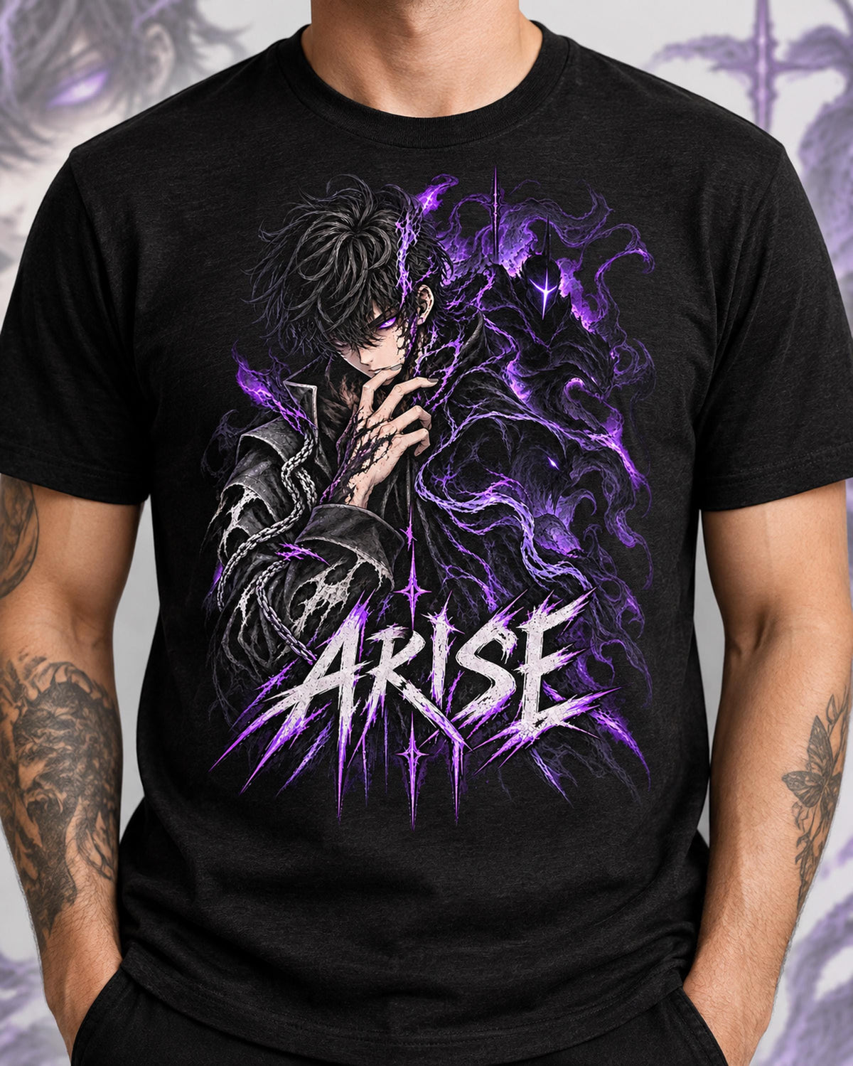 Solo Leveling Sung Jinwoo Shirt, Arise Anime Graphic Tee, Shadow Monarch Purple Flame, Dark Fantasy Manga Streetwear, Anime Fan Gift Unisex