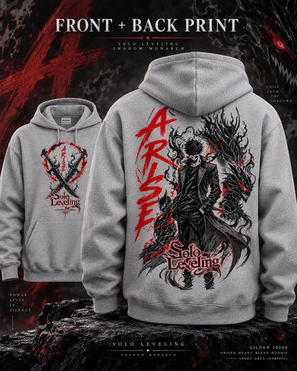 Solo Leveling Arise Hoodie, Front & Back Print, Shadow Monarch Anime Graphic Hoodie, Dark Fantasy Manga Hoodie, Unisex Anime Streetwear Gift