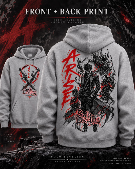 Solo Leveling Arise Hoodie, Front & Back Print, Shadow Monarch Anime Graphic Hoodie, Dark Fantasy Manga Hoodie, Unisex Anime Streetwear Gift