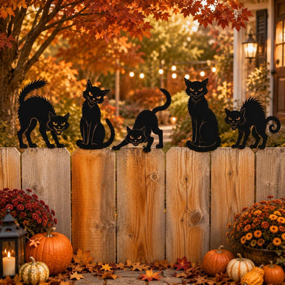 Halloween Black Cat Fence Topper, Spooky Cat Yard Decor, Metal Garden Fence Decoration, Outdoor Halloween Decor