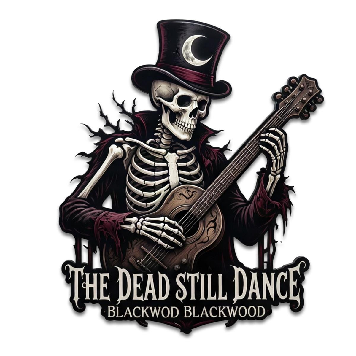 Skeleton Musician Metal Sign| Personalized Halloween Wall Art| UV Printed Powder Coated Steel Guitar Decoration