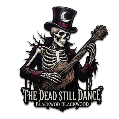 Skeleton Musician Metal Sign| Personalized Halloween Wall Art| UV Printed Powder Coated Steel Guitar Decoration
