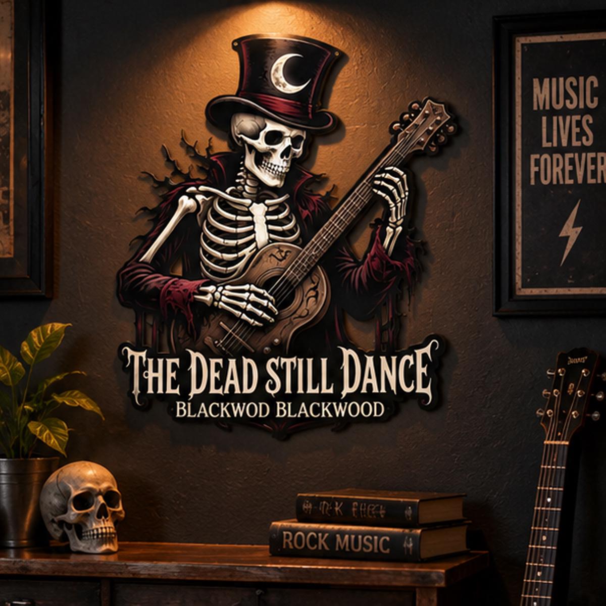 Skeleton Musician Metal Sign| Personalized Halloween Wall Art| UV Printed Powder Coated Steel Guitar Decoration