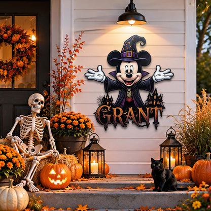 Personalized Halloween Mouse Metal Sign| Custom Family Name Wall Decor| Witch Mouse Plaque| UV Printed Black Powder Coated Mild Steel
