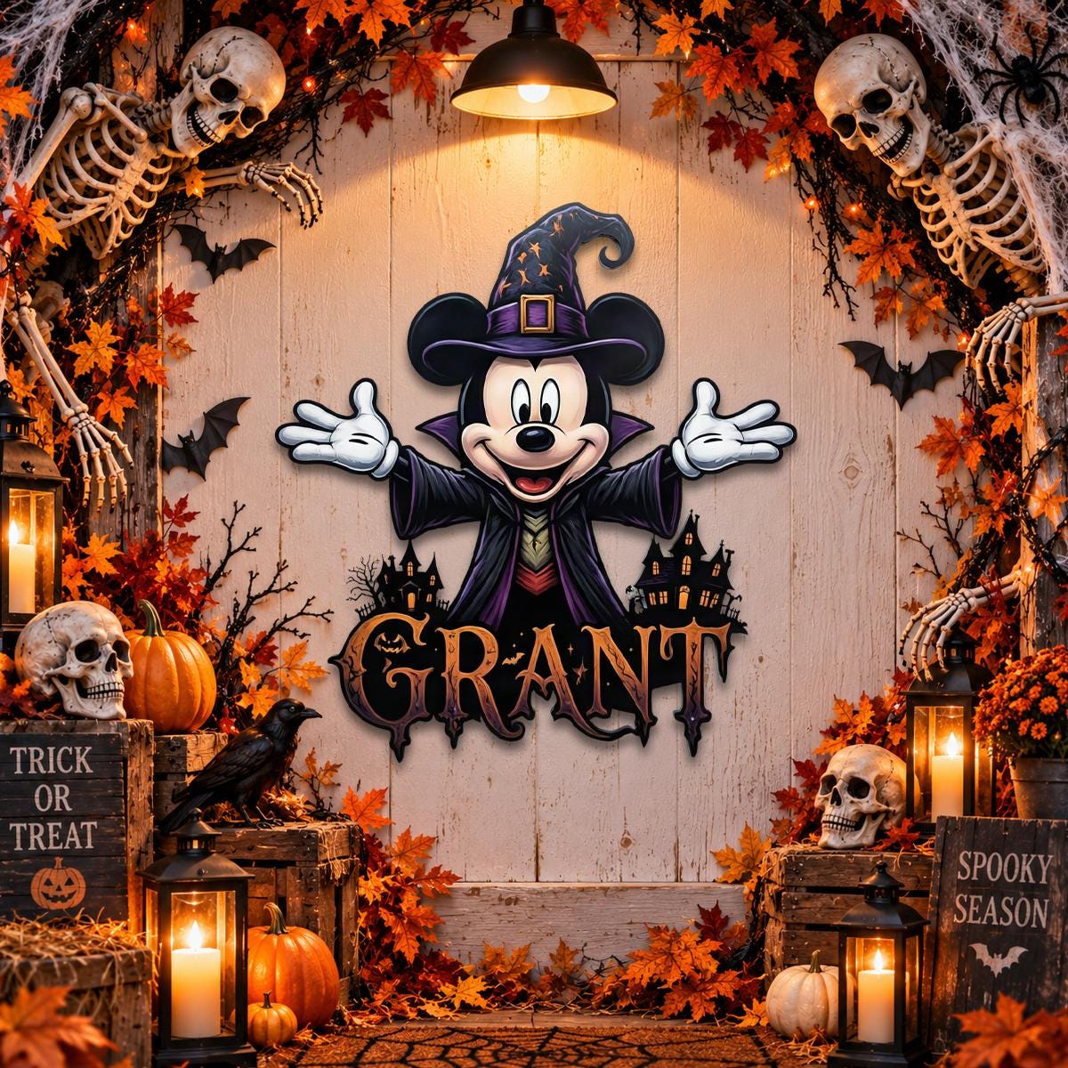 Personalized Halloween Mouse Metal Sign| Custom Family Name Wall Decor| Witch Mouse Plaque| UV Printed Black Powder Coated Mild Steel