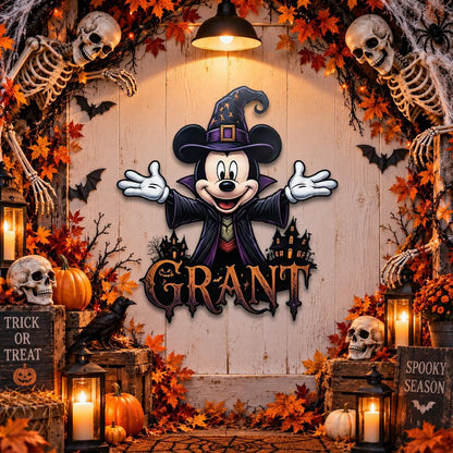 Personalized Halloween Mouse Metal Sign| Custom Family Name Wall Decor| Witch Mouse Plaque| UV Printed Black Powder Coated Mild Steel