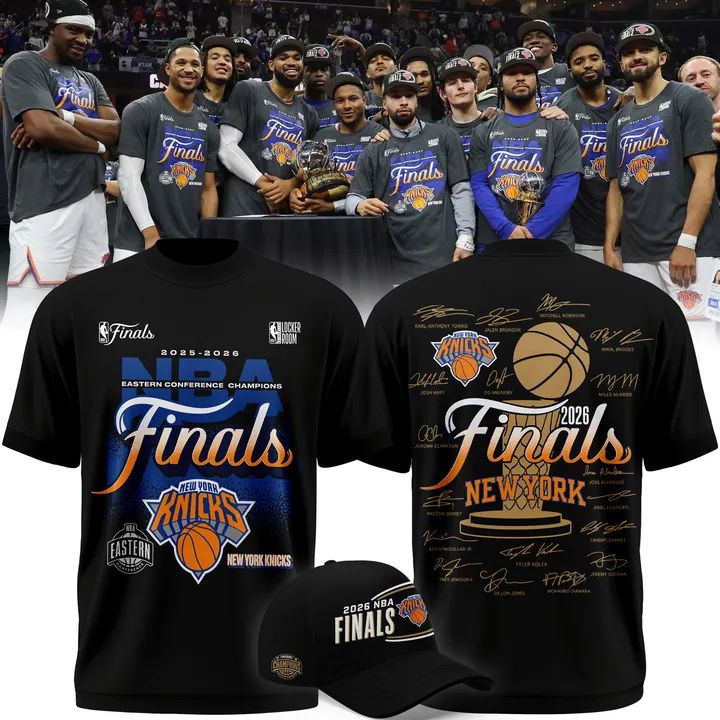 Exclusive New York Knicks 2026 Eastern Conference Champions Locker Room Team Signatures Print Tee | EH55