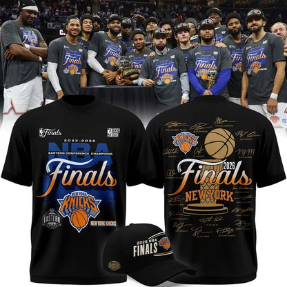 Exclusive New York Knicks 2026 Eastern Conference Champions Locker Room Team Signatures Print Tee | EH55