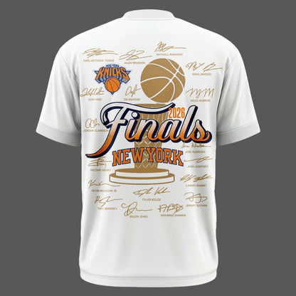 Exclusive New York Knicks 2026 Eastern Conference Champions Locker Room Team Signatures Print T-Shirt White | YR77