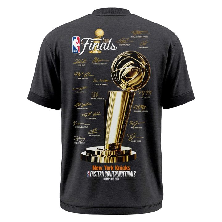 2026 Exclusive New York Knicks Eastern Conference Champions Locker Room Team Signatures Print Tee. | RQ21